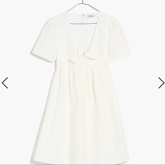 White 100% cotton structured tie-front babydoll mini dress - Picture 4 of 4